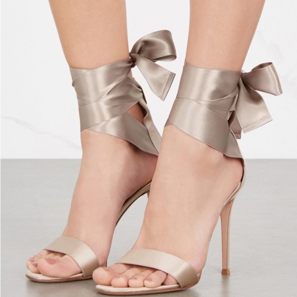 Gianvito Rossi Satin Ankle-Tie Heels